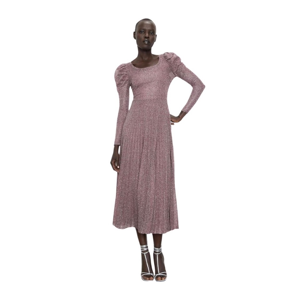 Medium Zara Purple Metallic Glitter Midi Dress New with Tags